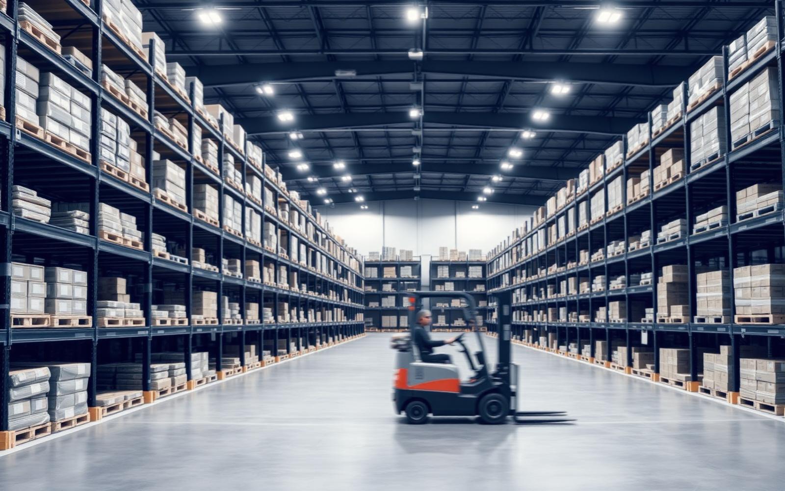 Distribution center staged with palletized supplies