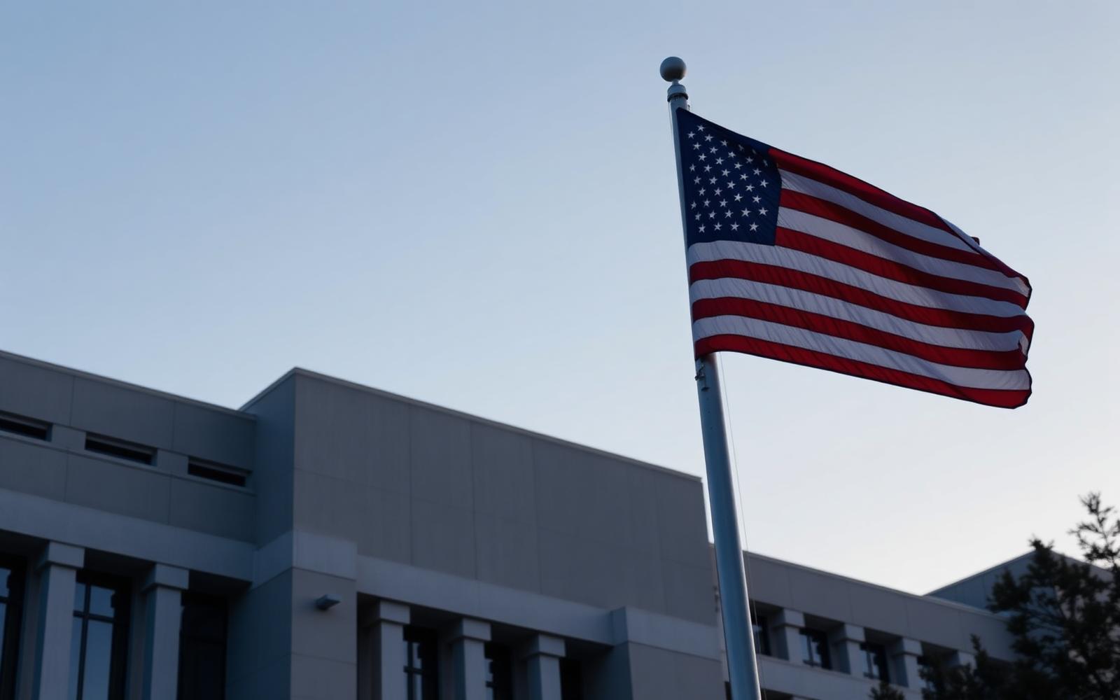 United States federal building with the American flag